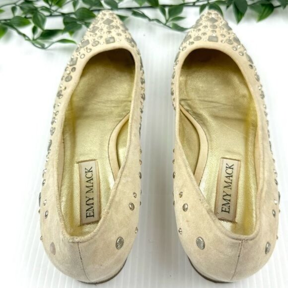EMY MACK ivory studded suede ballet flats pointed toe 7.5 - Picture 7 of 12